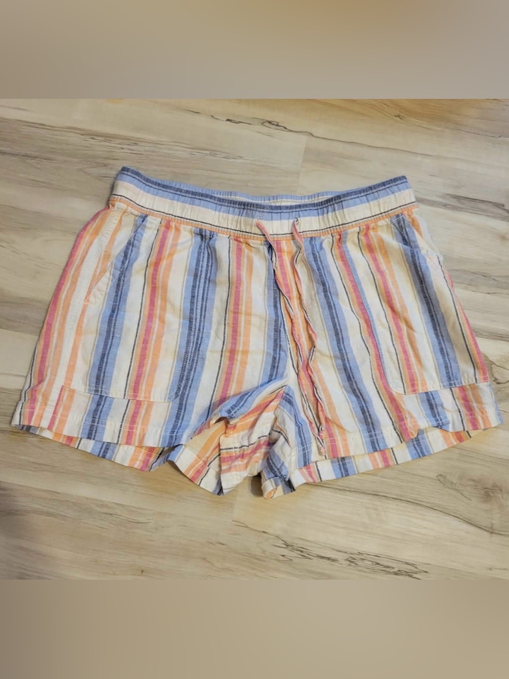 GAP Women’s Striped Drawstring Shorts - Blue, Peach & Cream
